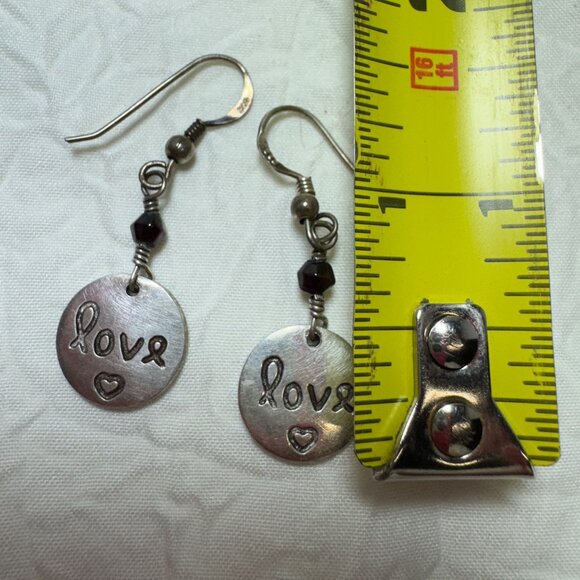 Handcrafted 925 Silver Love Heart Dangle Earrings With Beads Double sided - Picture 4 of 4